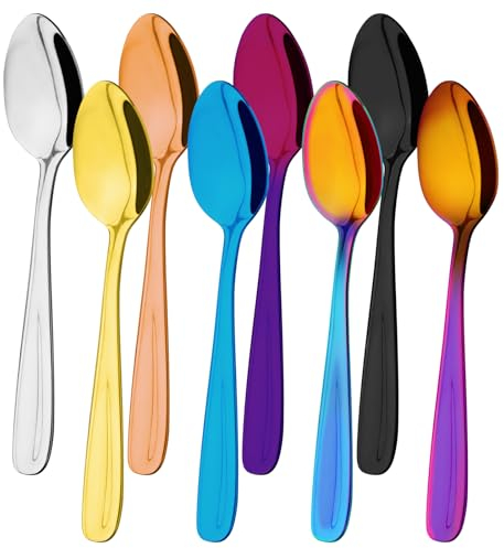 AMFUN Cucchiaino da caffè in acciaio inox, Acciaio INOX Mini Cucchiaini da Caffè, 8 Pezzi Cucchiaini da Tè, Lavabile in Lavastoviglie