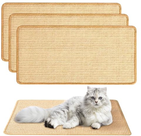3pk Cat Scratching Mats, 50 x 25 cm Natural Sisal cat Scratch mat, Cat Scratchers for Indoor cats - Protect Carpets and Sofas (Beige)