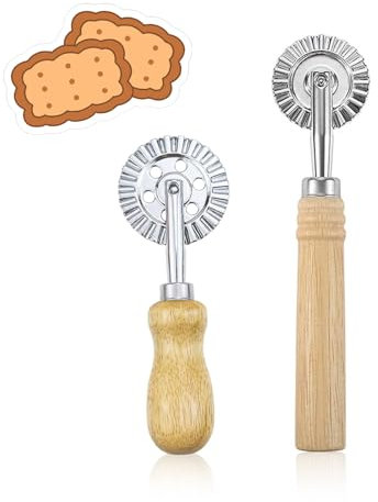 YFaith 2 Pezzi Rotella Tagliapasta, Rovere Rotella per Pasta Fresca, Rullo per Ravioli da 16 e 14 cm, Rotolante 5 e 3,9 cm, Tagliapasta Ondulato, Tagliapasta, per Cucina, Pasticceria, Campeggio