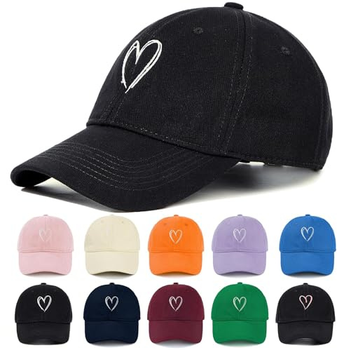 Zando Women's Heart Embroidered White Baseball Cap, Low-Profile Dad Hat