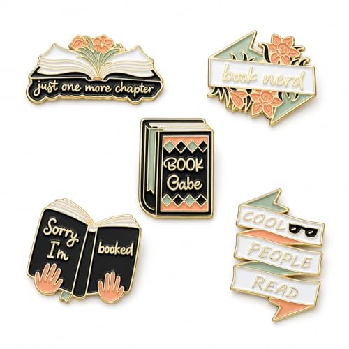 5PCS Enamel Pins - Cute Pins Badges - Bookish Ribbon Brooches - Reading Accessories Gift for Friends Kids - Creative Alloy Design (Multicolour)