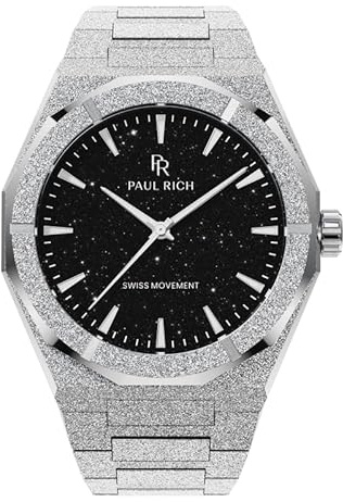 Paul Rich Orologio da polso da uomo in acciaio inox, robusto ed elegante, per affari, regalo o laurea, analogico, impermeabile, con scritta Frosted Star Dust II Void Silver (argento nero)