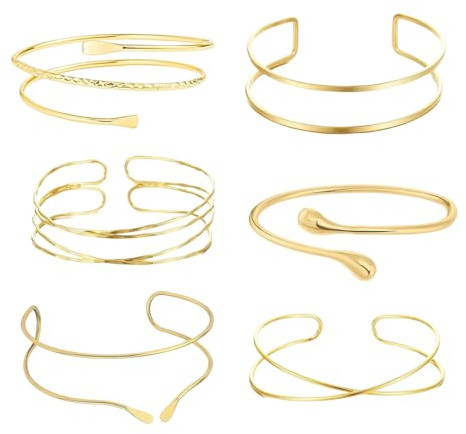 Ceeyoll, 6 Piezas Brazalete Dorado, Brazalete Dorado Mujer, Pulseras Sencillas para Mujer, Pulseras Multicapa, Regalos Exquisitos Para Niñas y Mujeres
