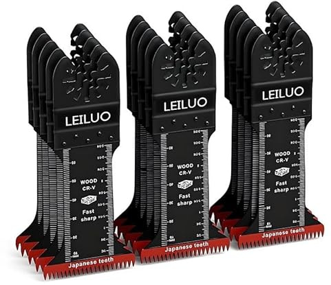 LEILUO Juego de 15 hojas de sierra oscilantes japonesas de 70 mm, cuchillas multiherramienta extralargas CRV para corte de madera, bricolaje, carpintería, herramienta oscilante universal, accesorio