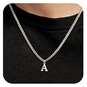 SEFORICO Mens Initial Necklace - Personalised Necklace for Boyfriend Brother Son Birthday Gifts for Men Cuban Chain Necklaces Stuff for Boys Mens Jewellery 4mm 50cm (A)