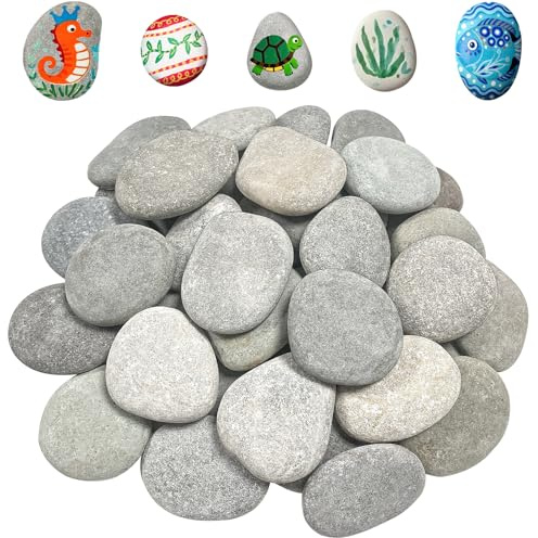 Flying Pottery 25 Pezzi Rocce Naturali di Disegno,4-6 cm Sassi da Dipingere, Dipingere i Ciottoli, per Pittura Fai da Te, Decorazione di Giardini e Acquari (Grigio)