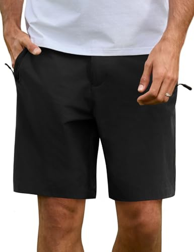 Lonya Shorts et Bermudas Homme Ete Décontracté Travail Bain Short Léger Séchage Pantalon de Randonnée Trekking VTT avec Poches Zippées Standard-Noir,M