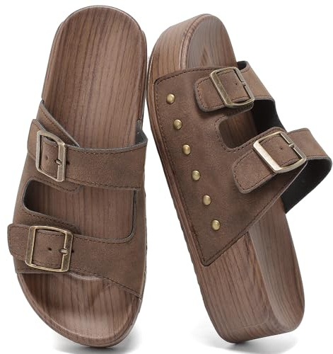 zaxunai Sandalias Mujer Plataforma Sandalias Mujer Verano Cómodas con Doble Hebilla y Soporte Del Arco Plantar Pantuflas con Corcho Ideales Para Verano, Exteriores y Playa