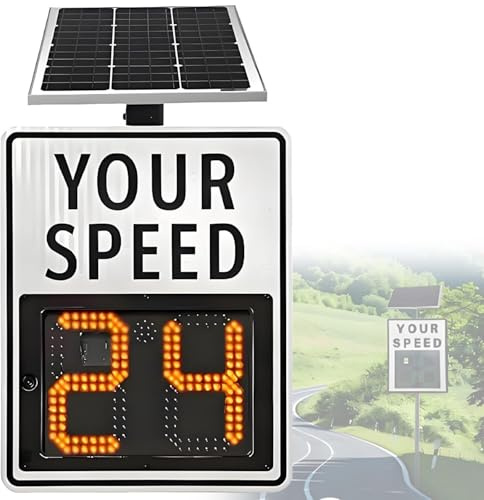 SDTOOP Señales Digitales De Detector Velocidad Rader, Señal Visualización Radar LED con Energía Solar, Resistente Al Agua Ip65, Límite Máximo Ajustable For Seguridad Vial(White,24”*35“)
