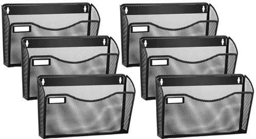 samstar 6 Pack Mesh Wall Mounted File Holder Metal Wall File Pocket Mail Organizer for Office/Home(with Label Panel)