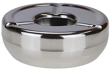 Bambelaa! Cenicero con tapa estable para exteriores, diseño de acero inoxidable, acero inoxidable, plata