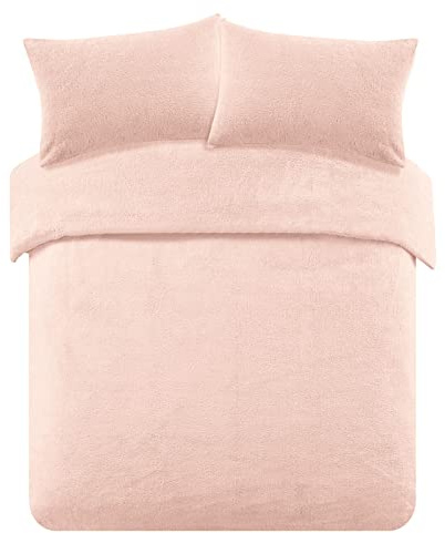 Brentfords Set di biancheria da letto matrimoniale, in pile orsetto, con copripiumino invernale, super morbido e caldo, con federe, colore: rosa