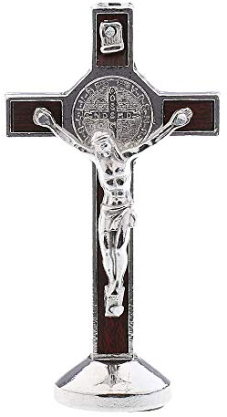 POFET Crucifijo Jesucristo Cruz Estatua Estatua para coche, hogar, capilla, decoración, color plateado