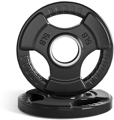 LIONSCOOL 2-Inch Rubber Coated Olympic Grip Plate in Pairs or Single for Strength Training, Weightlifting and Bodybuilding, 2.5-45LBS, One Year Warranty (5LB PAIR)