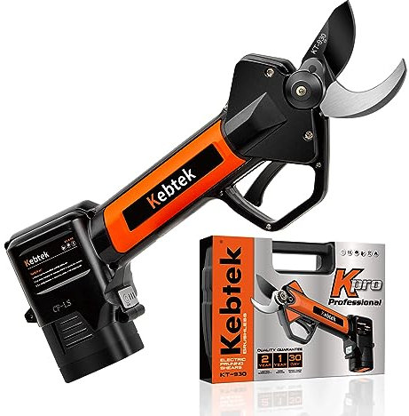 Kebtek Electric Secateurs, Electric Pruning Shears 16.8V Electric Branch Cutter with 2PCS Backup Battery and Charger, Cordless Pruner with Brushless Motor, 30mm Max Cutting Diameter