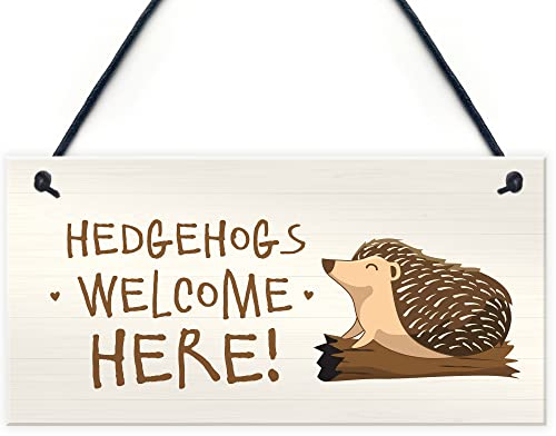 Hedgehog Welcome Here Sign Garden Signs And Plaques Outdoor Decking Sign