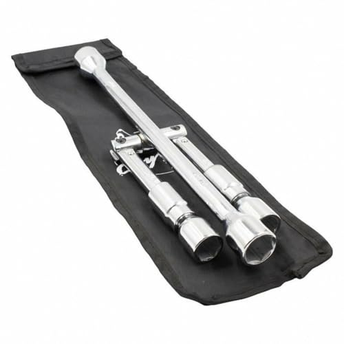 Wheel Accessories Parts 4 Way Folding Lug Wrench Universal 14 Inch Tire Cross Collapsible Tire Iron for Cars Trucks, SUVs and RVs Socket Sizes 17mm 19mm 3/4 21mm 3/16” 23mm 7/8” fits all vehicles