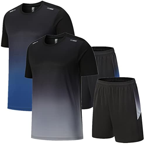 OPALOS Men Active Quick Dry Crew Neck T Shirts and Shorts Set Athletic Running Gym Workout Short X-Large