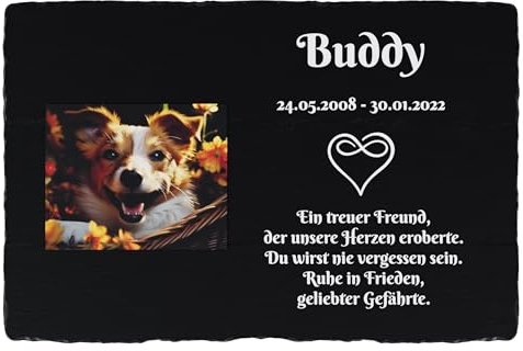 Bl4ckPrint Placca tombale per cani e gatti con foto e incisione, resistente alle intemperie, pietra commemorativa con foto, 20 x 30 cm
