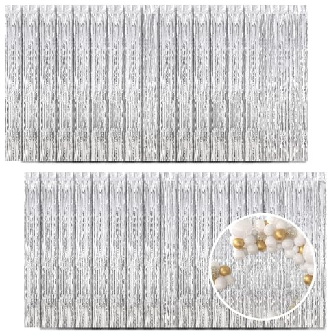 Lametta, 30 pezzi, 1 x 2,5 m, pellicola con frange, decorazione metallizzata, per compleanno, matrimonio, Natale, Capodanno, festa da discoteca