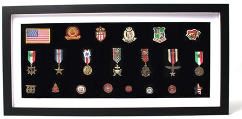 Military Shadow Box Frame,Military Medal Display Case,21.8x10.2Solid Wooden HD Glass Memorabilia Display Cases ,Police Badge Display Case（Black ﻿ ﻿ ﻿