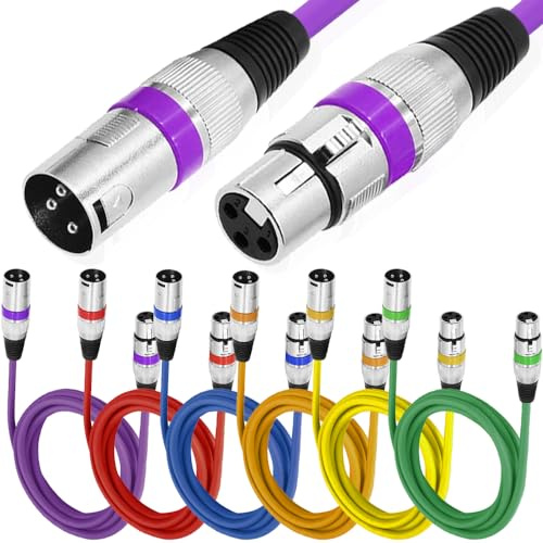 Xiatiaosann Cable de micrófono de color XLR a XLR, cable blindado equilibrado de parche de micrófono XLR macho a macho de 3 pines (paquete de 6, 1M/3,3 pies)