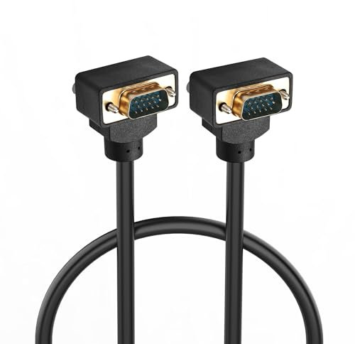 PNGKNYOCN Cable VGA 270 grados 0.5M, Curva hacia arriba VGA Macho a Curva hacia arriba VGA Macho 15 Pin Full HD 1080P Cable de vídeo de alta resolución (0.5M)