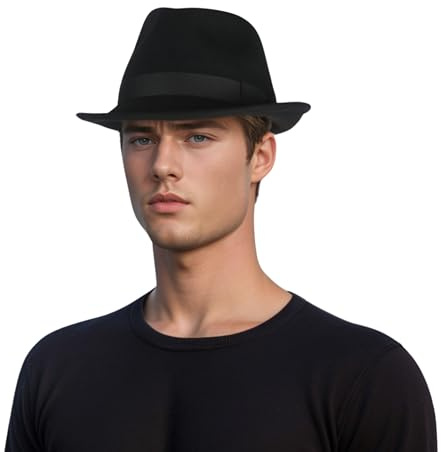 hatsXcaps Wool Trilby Hat for Men & Women | 100% Wool Felt Mens Fedora Hats | Teardrop Crown, Packable & Durable Short Brim Fedora Hats for Women (UK, Alpha, XL, Standard, Mystery Black)
