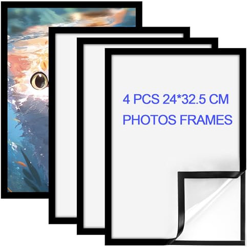 ROYUEXT 4 Pcs Magnetic Photo Frames Self Adhesive Magnetic Picture Frame, A3 Diamond Painting canvas Frames,Inside Size 29×41.5cm, Diamond art Frame for Paintings, Photos,Certificate, Poster (Black)