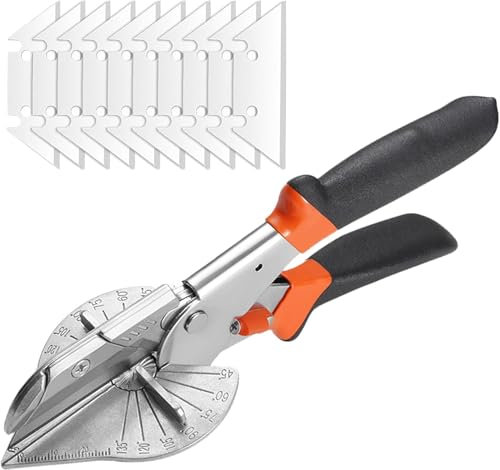 Miter Shears, 45 to 135 Degree Multi Angle Trim Cutter Quarter Round Cutting Tool with 10PCS Spare Blades Adjustable Hand Tools for Cutting Plastic Wood PVC