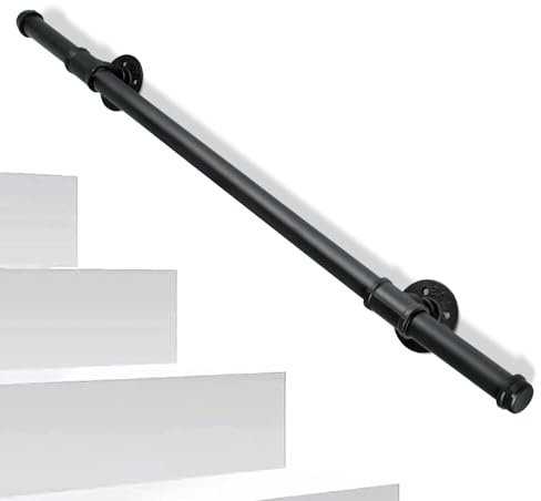 Daromigo Main courante pour escalier, balustrade intérieure et extérieure, main courante noire, main courante murale avec matériel de montage, support mural, pour escaliers, parapet, balcon (100 cm)