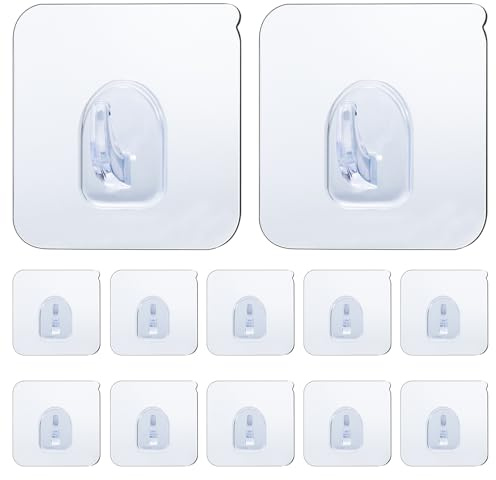 JelKen Self Adhesive Hooks,12 PCS Heavy Duty Plastic Wall Hooks for Bathroom, Kitchen, Office, Closet