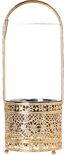 Luna Orientalischer Edelstahl Kohlekorb Klein, Kohlekorb Grill, Kohlekörbe, Kohlebehälter, Holzkohlekörbe, Kohleschale mit Sicherheitsgriff, Hitzebeständig - M, Gold