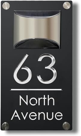 House Numbers Plaques with Solar Light Solar House Number Sign Solar Door Number Plaques for Wall Led House Numbers for Outside (Silver Mirror)