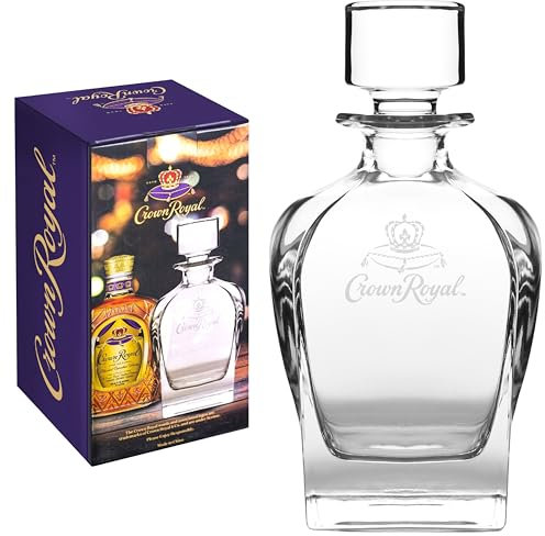LORD'S ROCKS Crown Royal - Decantador de whisky de cristal elegante de 750 ml con tapón, con licencia oficial para bar compatible con bourbon, escocés y cócteles