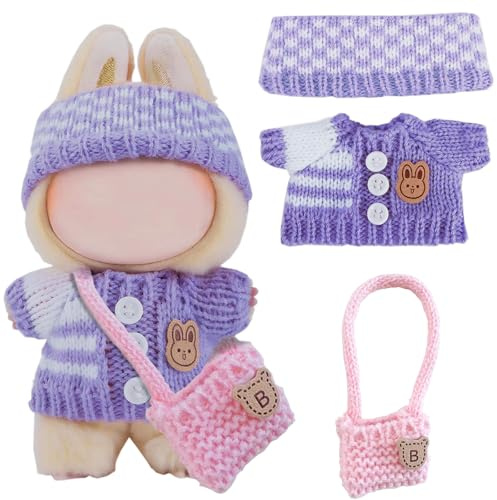 MisFun Vestiti Bambole 3 Pezzi Abbigliamento per Bambole Peluche con Maglione Viola Cappelli e Borse Accessori Bambole Mini Abbigliamento per Bambola 17CM (Non Includere i Peluche Giocattoli)