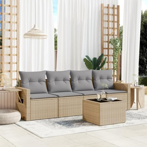 Owoxanthellate Set di 5 divani da giardino in rattan sintetico, 55 x 62 x 69 cm, con tavolino, ripiani pieghevoli, cuscini resistenti alle intemperie, balcone/terrazze/giardino modulari