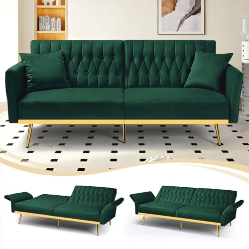 JoyHarb 178cm Velvet Loveseat w/Adjustable Backrests and Armrests, Green
