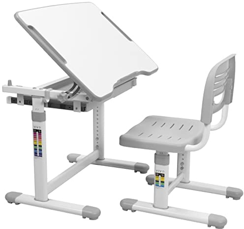 VIVO Gray Height Adjustable Childrens Desk and Chair Set | Kids Interactive Workstation