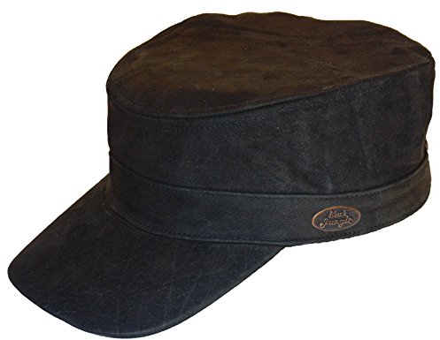 Black Jungle Army Cap Leder, Military Biker Kappe, One-Size, Braun