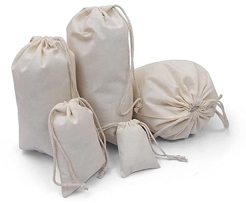 BIGLOTBAGS 100Pcs 3 x 5 Inches Premium Cotton Muslin Double Drawstring Bags, Reusable Bag Natural Cotton Bags with Drawstring Produce Bags Bulk Gift Bag Jewelry Pouch for Party Wedding Home Storage