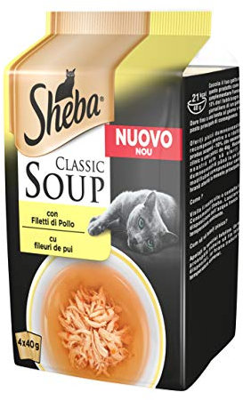 Sheba Classic Soup Katzenfutter mit Hähnchenfilets 4 x 40 g - 12 Packungen (48 Beutel insgesamt)