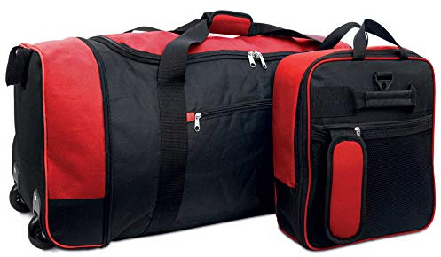 iN Suitcase Large - 32” Foldable Wheeled Holdall, 80L Capacity - Large Suitcase and Travel Bag with Wheels - Durable and Convenient for Travel, Easy Storage, Ideal for Any Adventure (Black/Red) 80L