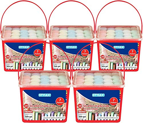 Stylex 48104 Straßenkreide, Mehrfarbig (5X 20er Eimer eckig)