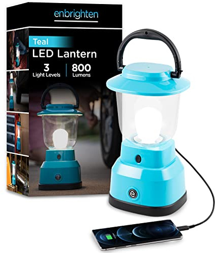 Enbrighten LED Large Camping Lantern, Battery Powered, USB Charging, 800 Lumens, 200 Hour Runtime, Carabiner Handle, Hiking Gear, Emergency Light, Blackout, Storm, Hurricane