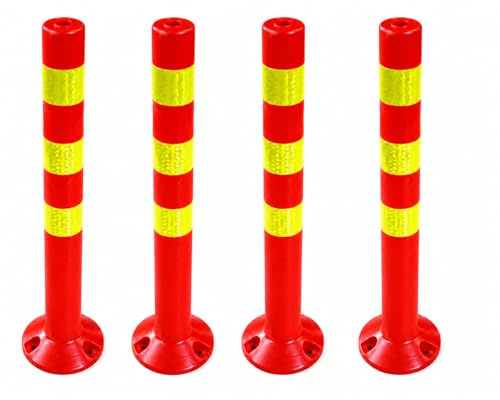 Uppsättning av 4 spärrstolpar [höjd – 72,5 cm] – reflekterande avstängningsstolpe | spärr med stativ [fastsättning med skruvar] | avstängningsstativ | parkstolpe färg röd | styrstång | poller
