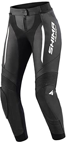 SHIMA Miura 2.0 Pantalon de moto - Cuir, femmes, pantalon de sport avec protections des hanches et des genoux, cuir perforé, panneaux élastiques, pour combinaison 2 pièces (34, Noir/Blanc)