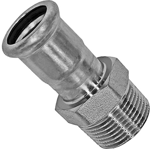 MegaHaustechnik Übergang 28 x 1“AG Pressfitting aus Edelstahl V4A für Rohr-Außendurchmesser 28mm zum Verpressen M-Kontur, mit 1 Zoll Außengewinde, Trinkwasser geeignet, VA INOX