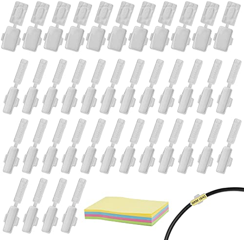 ZACUDA 40 Stück Kabeletiketten Isolierte Flammhemmende Kabelbinder Weiße Kabeletiketten aus Nylon ldentifikationsbox mit Vierfarbigen Haftnotizen für Computerkabel Ladekabel