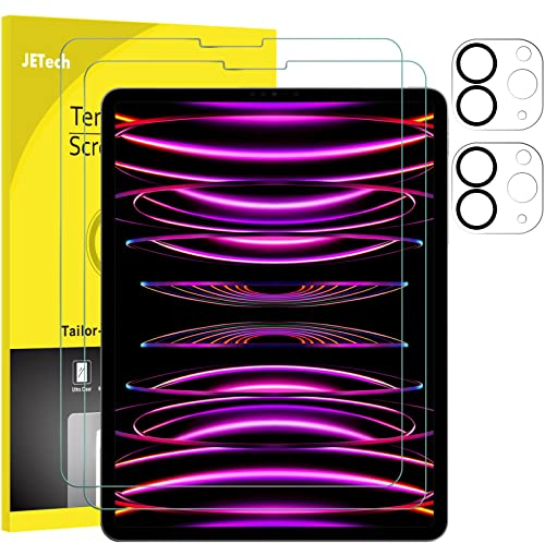 JETech Schutzfolie für iPad Pro 12.9 Zoll, 2022/2021/2020 (6./5./4. Gen) mit Kamera Schutz, Panzer Schutz Gehärtetes Glas Folie HD Anti-Kratzer, Unterstützt Pencil & Face ID, 2 Stück Jeweils
